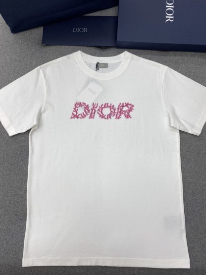 Replica Dior Italic Coral Relaxed-Fit T-Shirt White Slub Cotton Jersey Men #3297