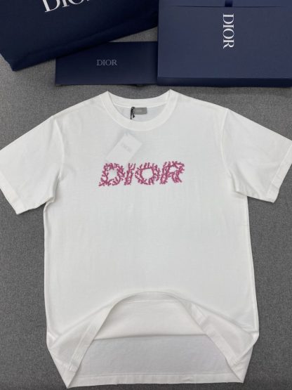  Dior Italic Coral Relaxed-Fit T-Shirt White Slub Cotton Jersey Men #3297 - Image 16