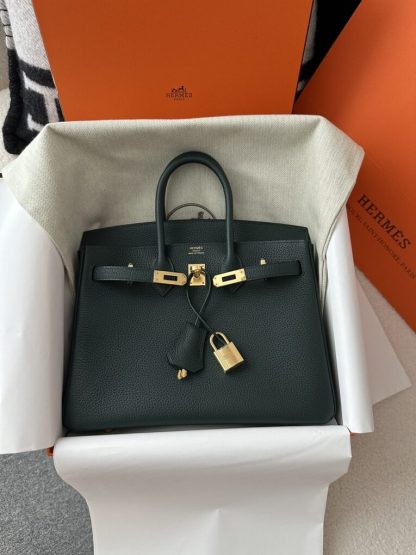  Hermes Birkin 25cm 6O Vert cypres Handmade Hand Stitching Togo Gold #3516 - Image 13