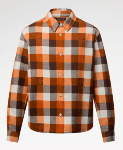 Replica Louis Vuitton Button-Down Long-Sleeved Flannel Shirt 1AFXSJ #3604