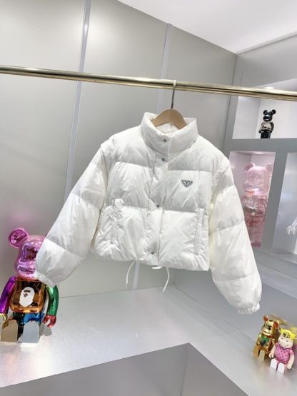 Replica Prada Women's Re-Nylon cropped convertible down jacket White #3842