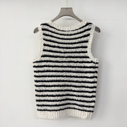  Dior Marinière Twinset White and Black Blended Wool and Cotton Bouclé Knit #3868 - Image 12