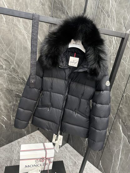 REPLICA MONCLER WOMEN'S BOED HOODED SHEARLING SHORT DOWN JACKET BLACK #3828 - Image 9