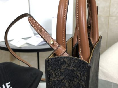 REPLICA CELINE MINI VERTICAL CABAS IN TRIOMPHE CANVAS AND CALFSKIN WITH CELINE PRINT 194372 TAN #3966 - Image 15