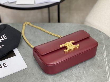 REPLICA CELINE CHAIN SHOULDER BAG CLAUDE IN SHINY CALFSKIN RED #3942 - Image 3