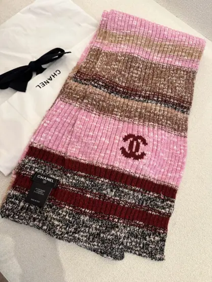  CHANEL Wool & Cashmere  Pink & Multicolor Scarf #4089 - Image 7