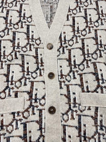  Dior Oblique Cardigan Sweater With Buttons Beige and Brown Virgin Wool Jacquard #3980 - Image 10
