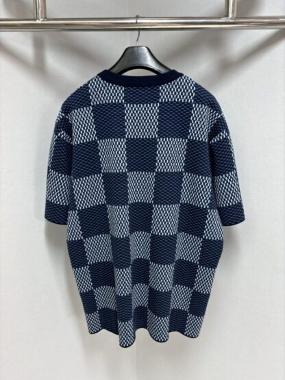  Louis Vuitton Men's Damier Short-Sleeved Crewneck With LV Crystal Patch T-Shirt #4114 - Image 7